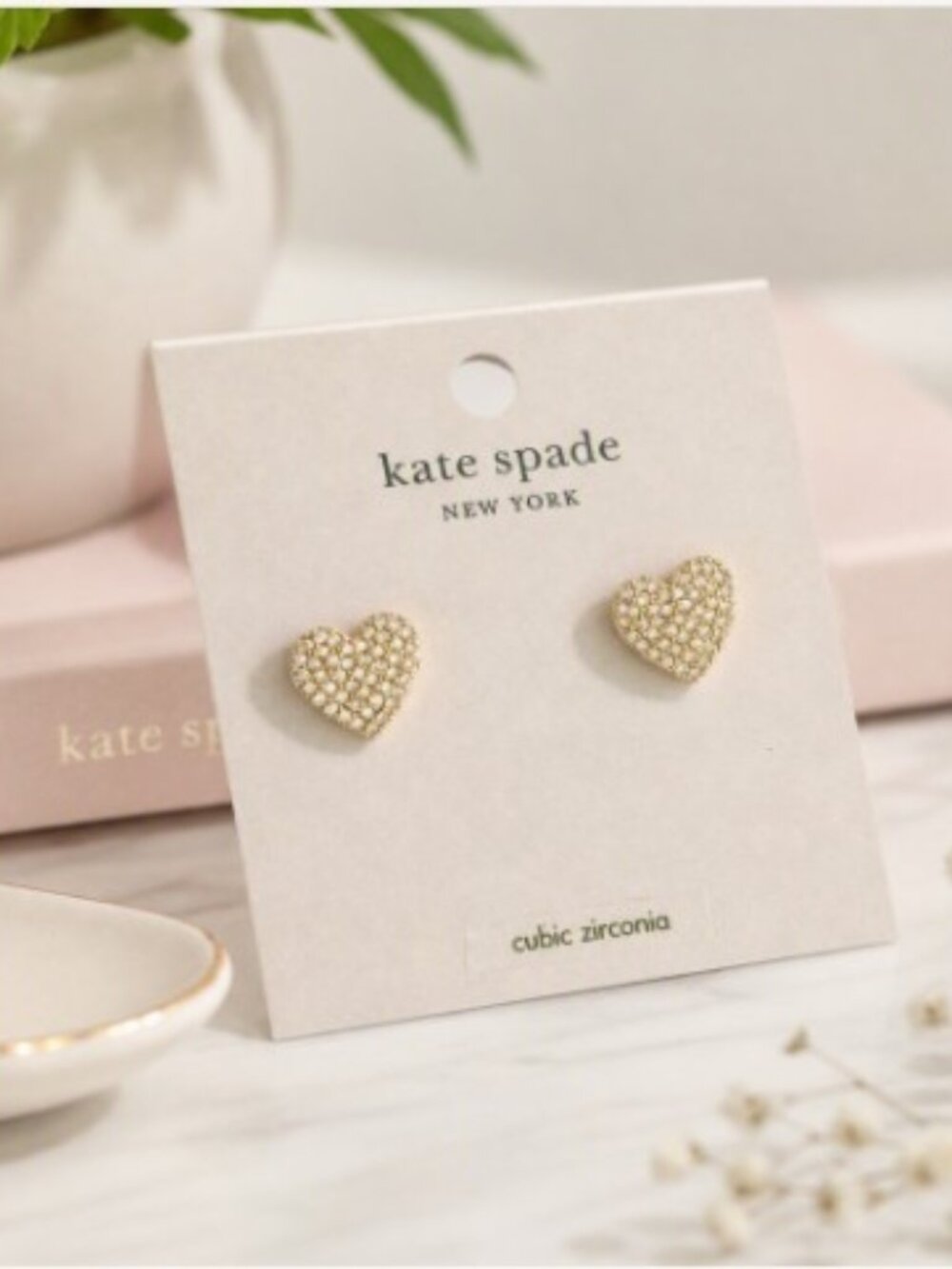 Kate Spade Rose Gold Pavé Heart Stud Earrings – NWT